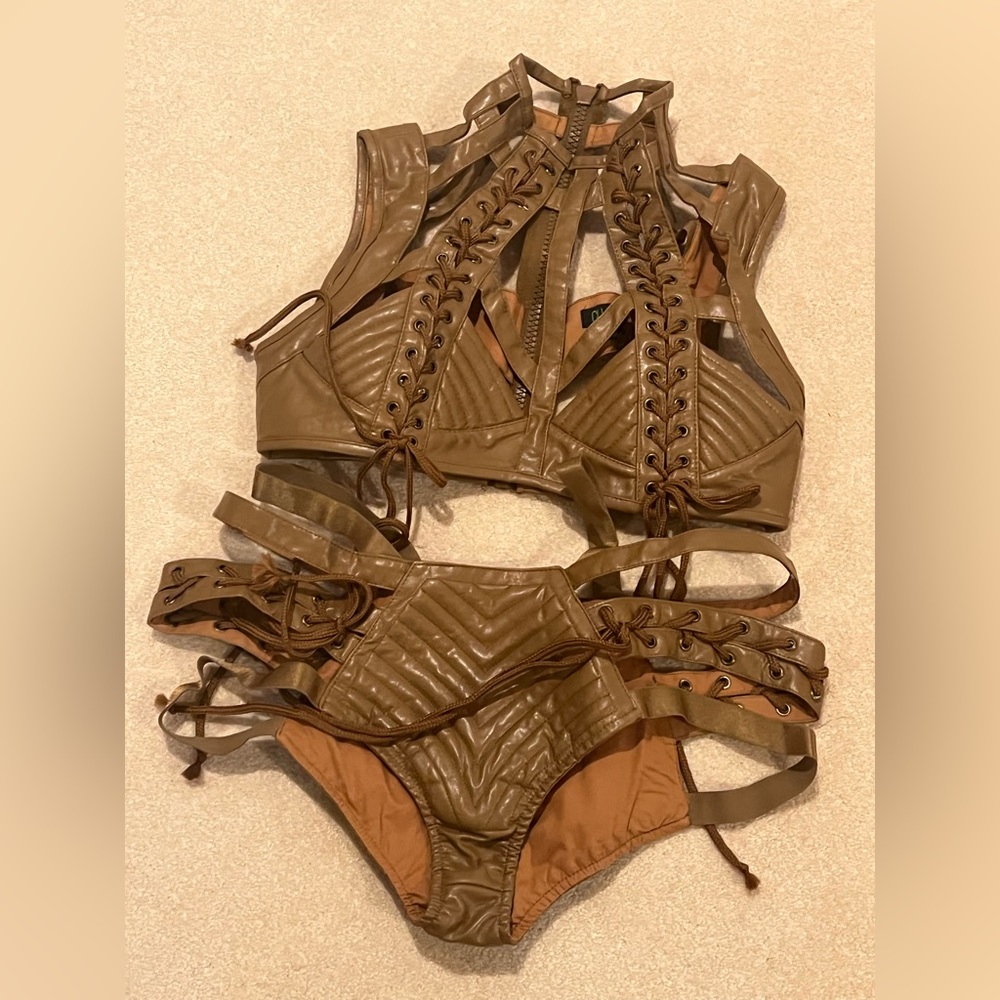 Dolls kill club Exx rude awakening bra top and bottom set in brown